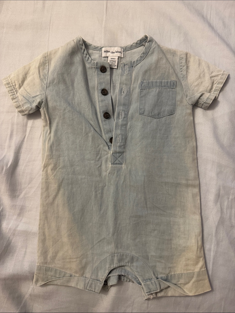 Miles the label distressed denim romper Light Blue size 9 months worn once